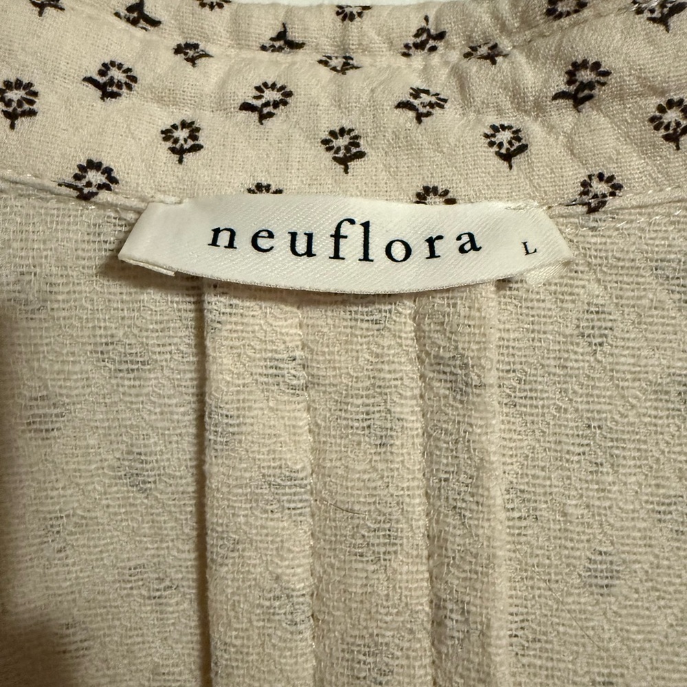 Light Cream Button-Down Shirt with Brown Flower Print - Picture 4 of 7